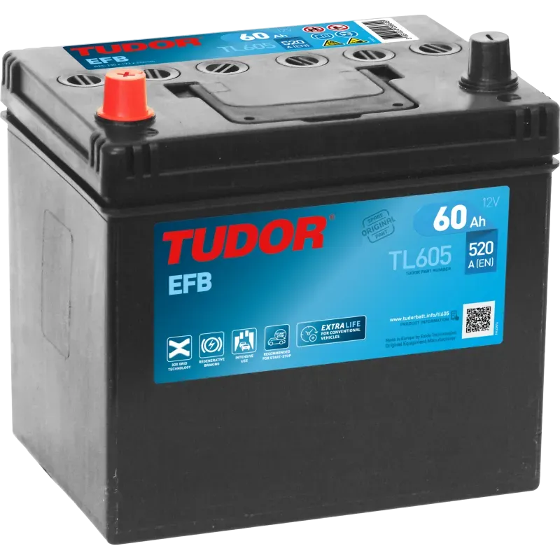 AKU 12V 60 AH 520A START STOP EFB D23 (230×173×222) ASYA TERS (SULU) (TUDOR TL605)