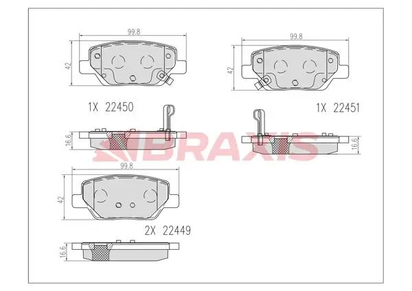 ARKA FREN BALATASI EGEA 1,3D MULTIJET / 1,4 / 1,4LPG / 1,6 / 1,6D MULTIJET (BRAXIS AB0609)